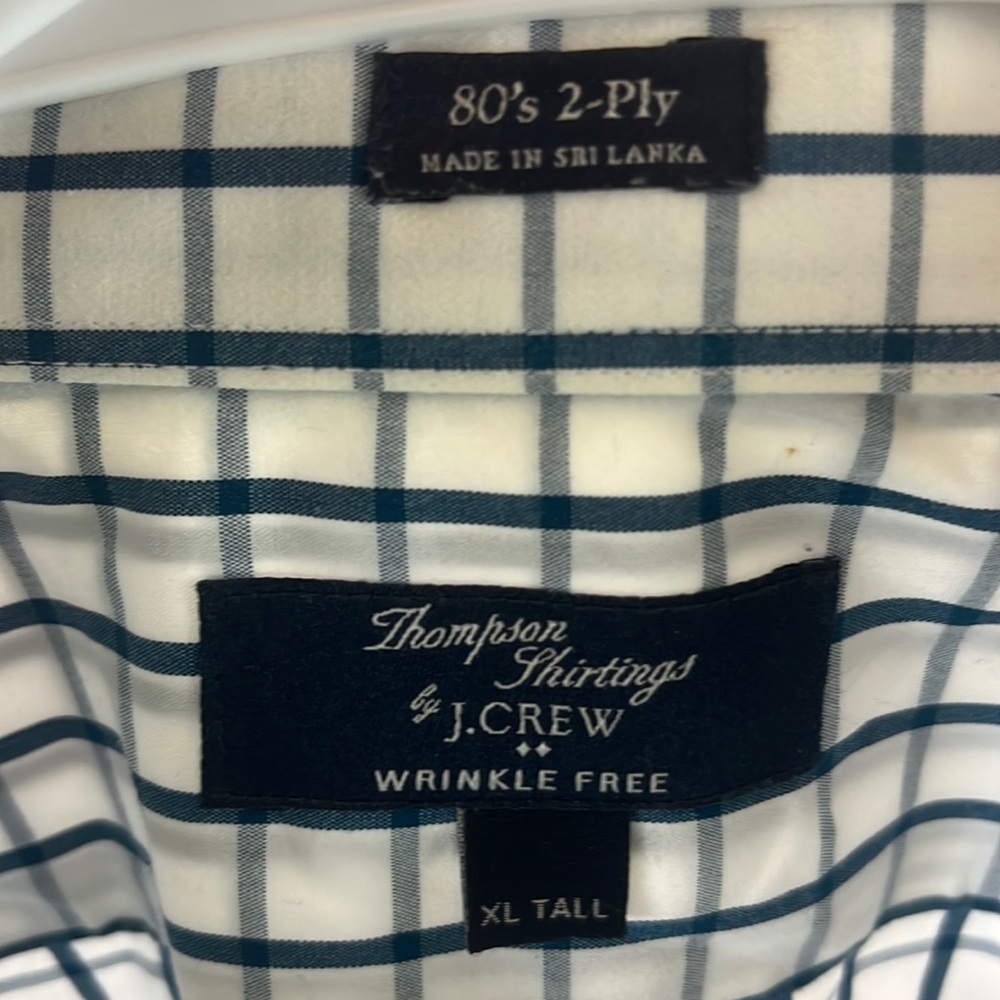 80’s two ply Blue and White Plaid button Down Thompson Shirtings J. Crew XLT - Picture 9 of 11